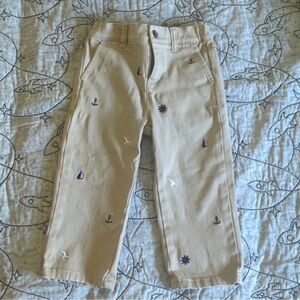 Kids Tan Embroidered Pants